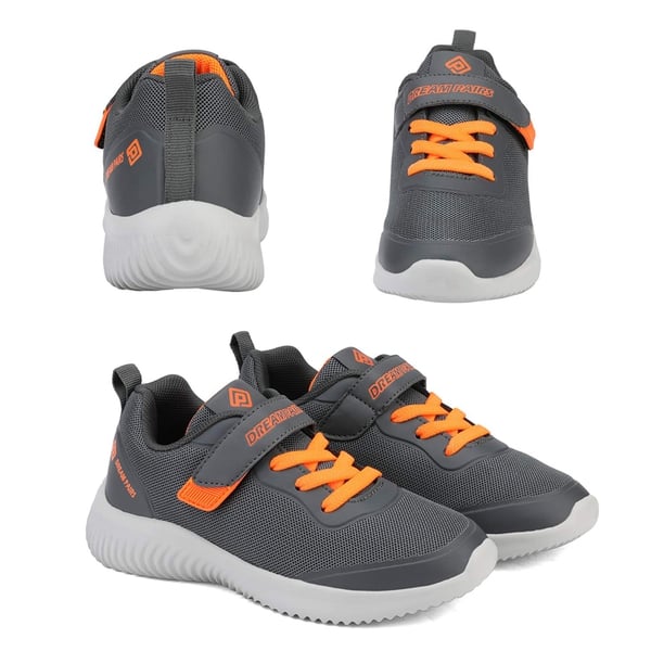 [EZ-Ons BreezeRunners] Breathable And Lightweight Kids Running Sneakers - GREY ORANGE - 5